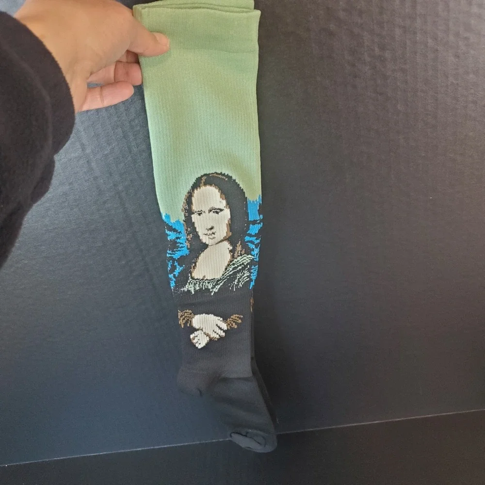 Mona Lisa Painting Knee High Novelty‎ Socks Funny Gift Artwork Leonardo Da Vinci